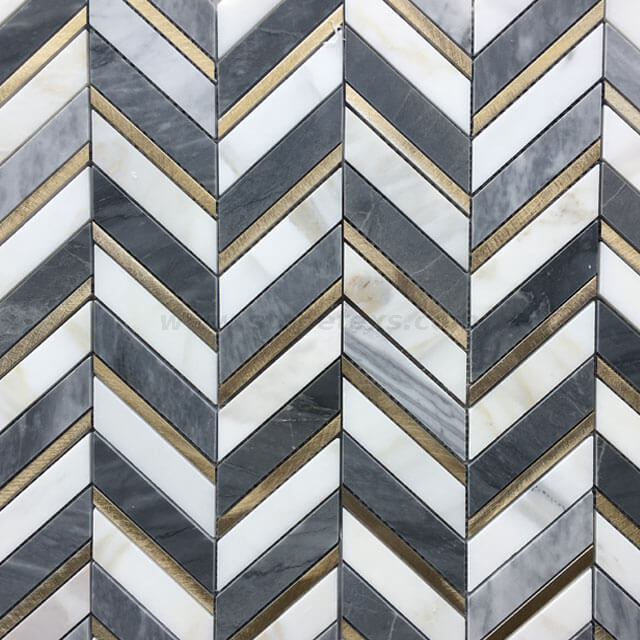 Calacatta и Bardiglio Chevror Marble Blend Metal Metal Mosaic Tile