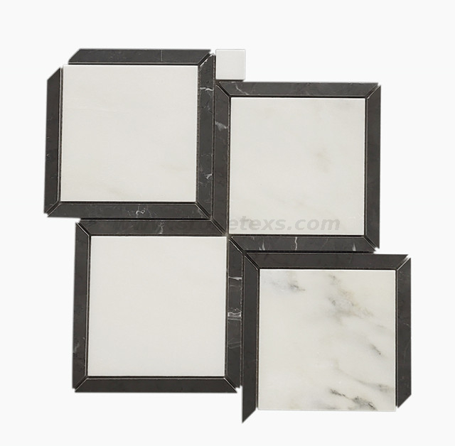 Белая и черная мраморная паркетная квадратная мозаичная плитка для задней панели